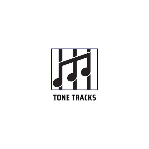 Tone Tracks logo design template isolated on white color background Musical note with vertical stipes in a square frame vector illustration