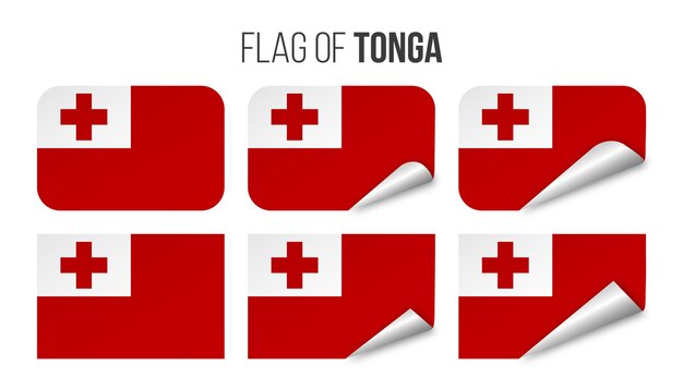 Tonga flag labels stickers set Vector illustration 3d flags of Tonga isolated on white