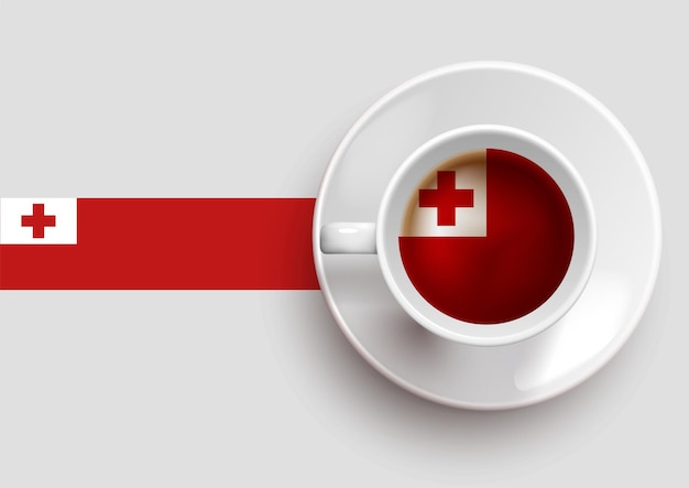 Tonga flag with a tasty coffee cup on top view