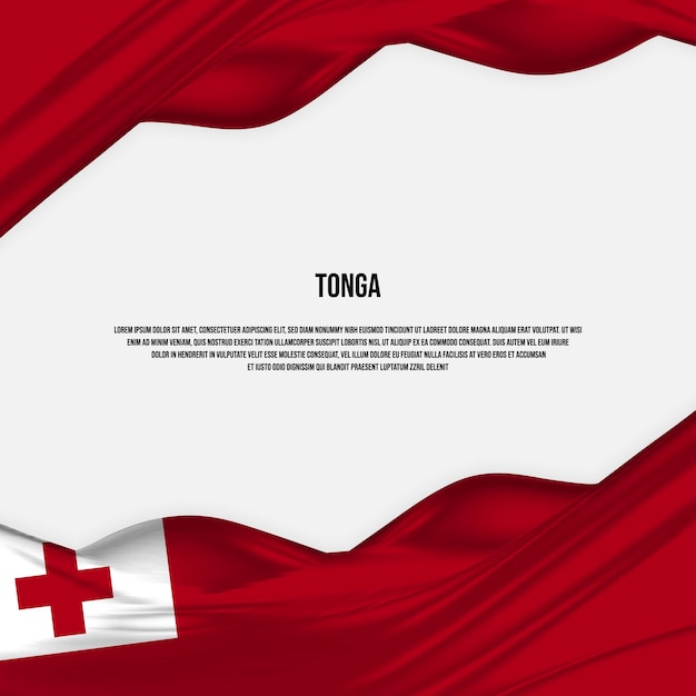 Tonga vlag ontwerp. Wapperende vlag van Tonga gemaakt van satijn of zijde stof. Vectorillustratie.