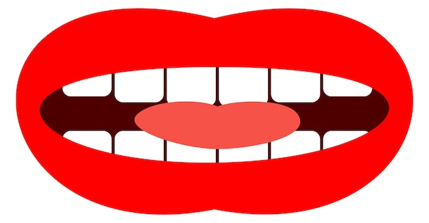 Vector tongue bite color icon female mouth lips isolated on white background