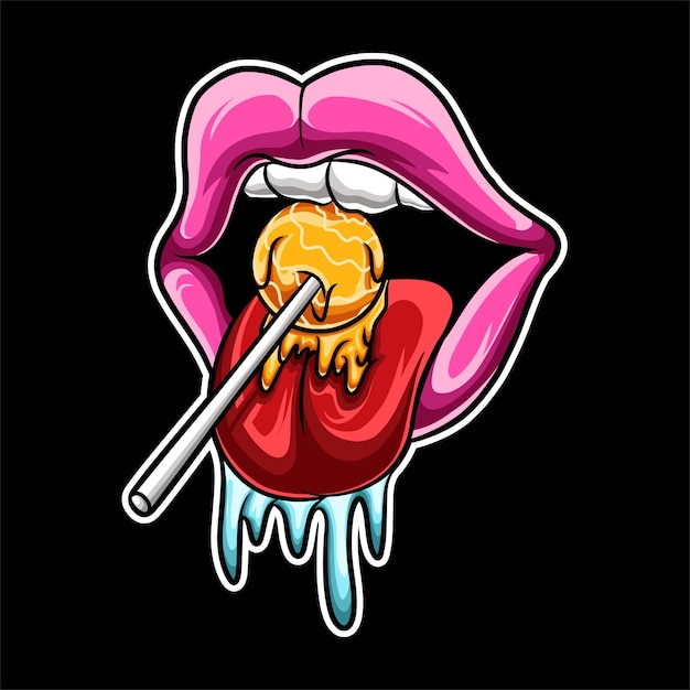 Vector tongue eat candy cartoon illustration