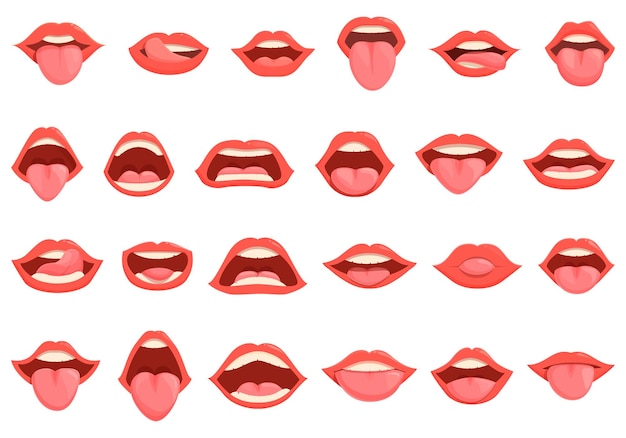 Tongue icons set cartoon vector Mouth lip