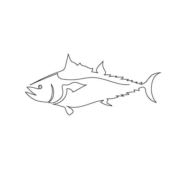 Vector tonijn thunnini zeilvis lijntekening een lijn kunst van roofvissen zeevruchten zeedieren