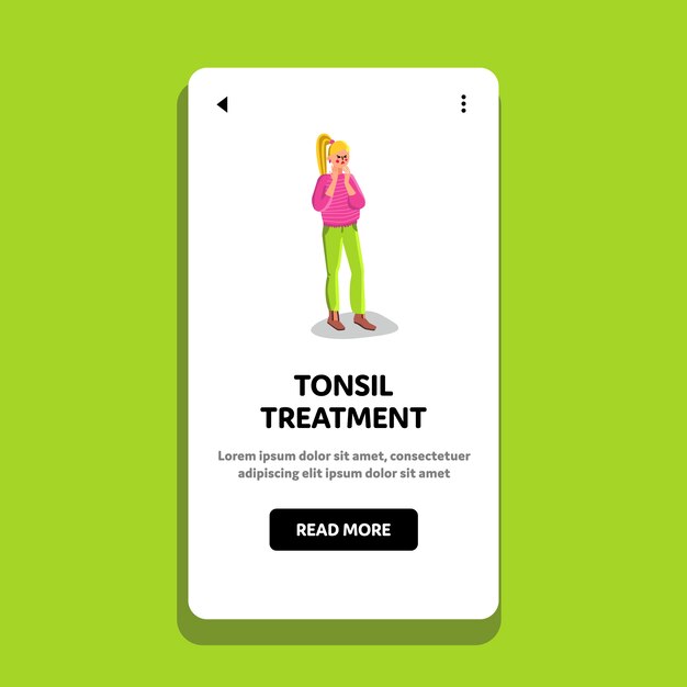 Vector tonsil treatment disease girl in hospital