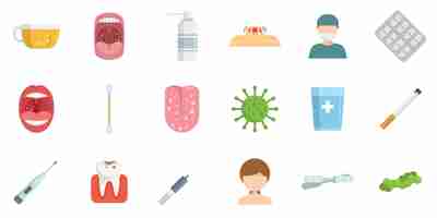 Vector tonsillitis icons set flat vector tonsil anatomy