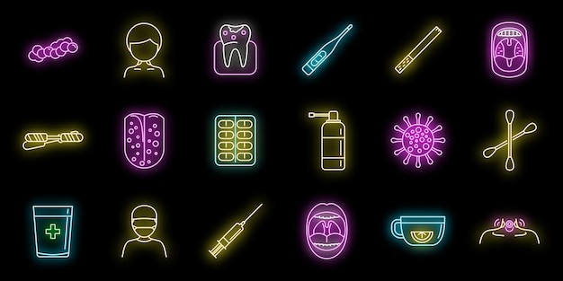 Vector tonsillitis icons set vector neon