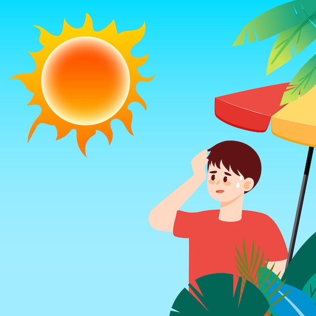 Вектор Слишком жарко летом характер теплового удара предупреждение о высокой температуре жаркий летний день вектор