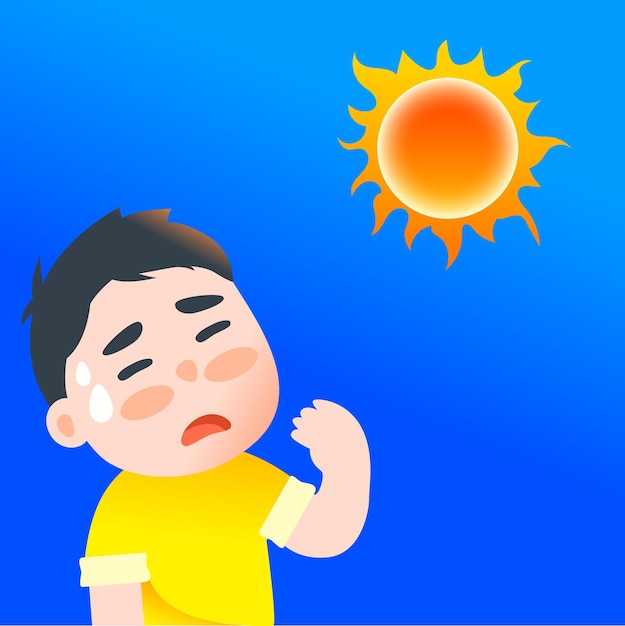 Too hot in summer character heat stroke high temperature warning hot summer day vector