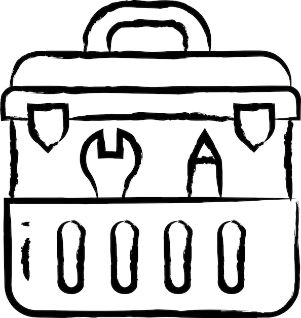 Illustrazione vettoriale disegnata a mano della scatola degli strumenti