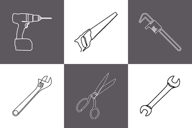 Tool kit oneline art premium vector