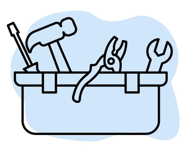 Icona del cacciavite utensile nella scatola o icone dell'utensile e del servizio impostate chiave e cacciavite