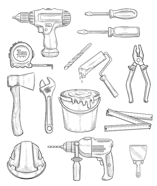 Vector tool sketch of repair and construction instrument