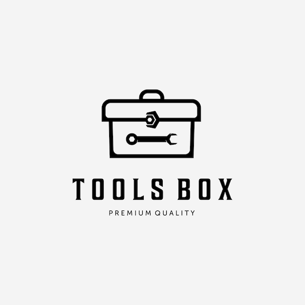 Toolbox Equipment Logo Illustration Line Art of Wrench Spanner Box Vector Mechanical Equipment Design