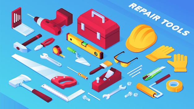 Vector tools for building and repair items, builder equipment