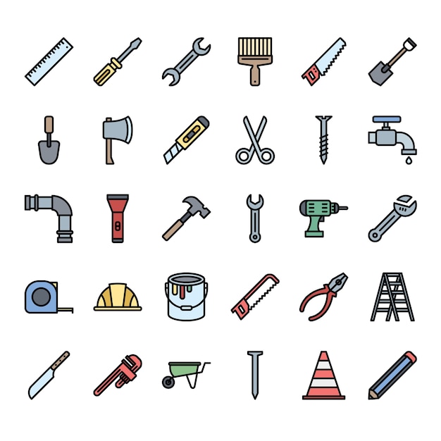 Tools filled outline icon set