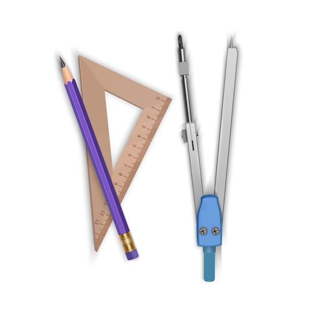 Инструменты рисования компаса карандаш и значок линейки векторная иллюстрация