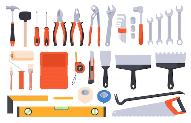 Vector tools for repair and construction a set of professional hand tools for home repair equipment for selfrepair at home