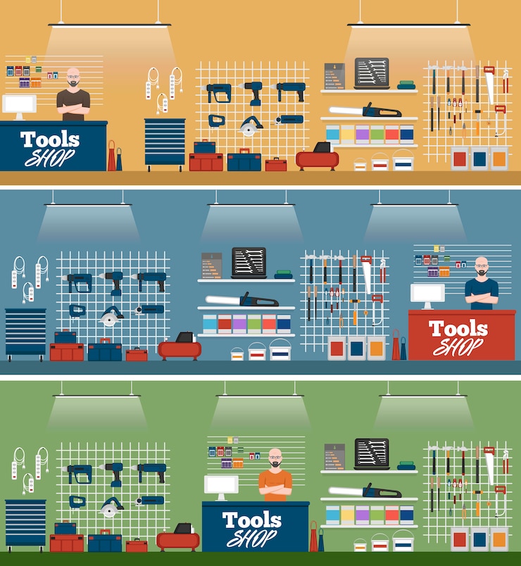 Vector tools shop illustration with instruments