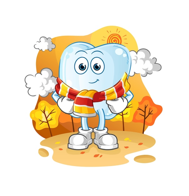 Tooth in the autumn cartoon mascot vector