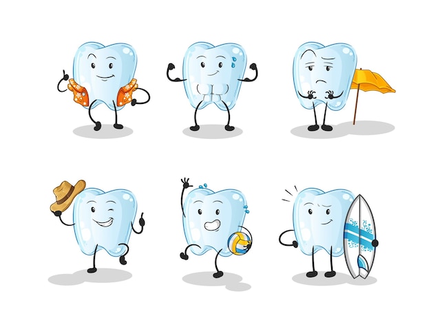 Tooth beach vacation set character. cartoon mascot vector