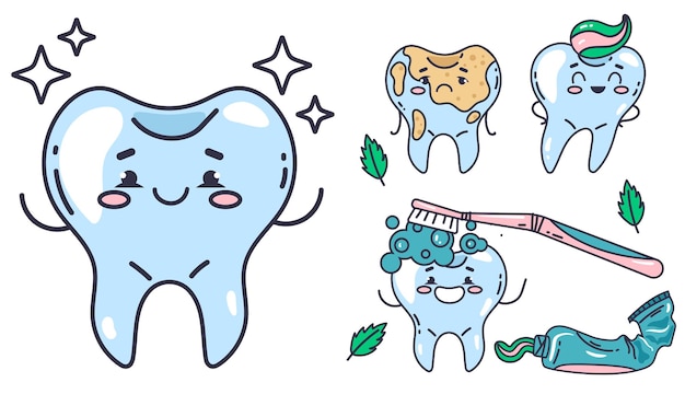 Tooth befor and after cleaning dental care concept graphic design illustration element