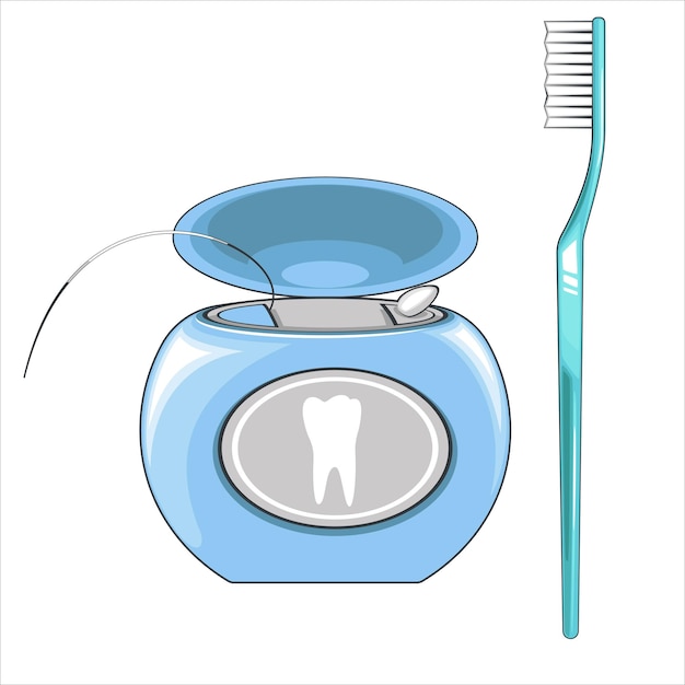 Spazzolino da denti e illustrazione dell'ago del dente, denti sani, illustrazione vettoriale del dentista, igiene orale