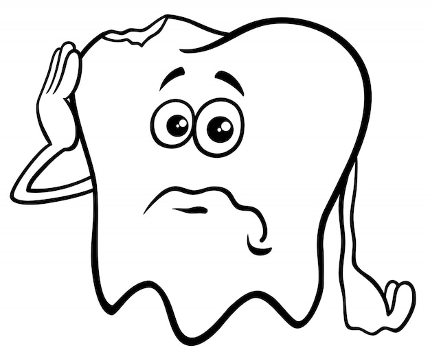 Premium Vector | Tooth cartoon character with cavity color book