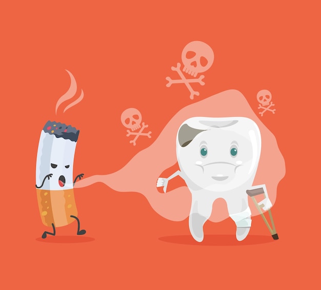 tooth and cigarette characters cartoon illustration