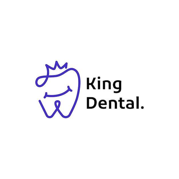 Illustrazione del logo dentale dell'icona della linea minimalista del dente e della corona