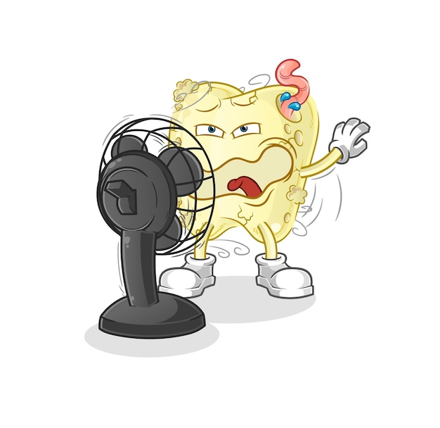 Tooth decay in front of the fan character. cartoon mascot vector