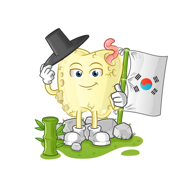 Tooth decay korean character. cartoon mascot vector