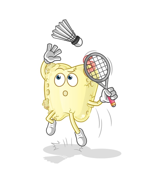 Tooth decay smash at badminton cartoon. cartoon mascot vector