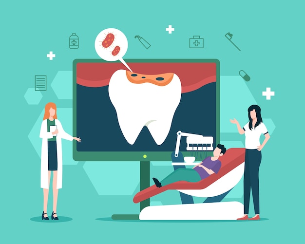 Vector tooth decay treatment illustration