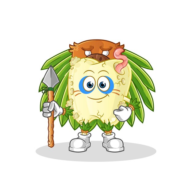 Tooth decay tribal man mascot. cartoon vector