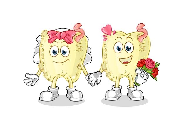 Tooth decay wedding cartoon. cartoon mascot vector