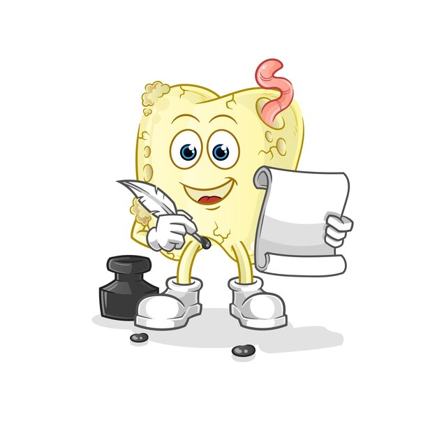 Vector tooth decay writer vector. cartoon character