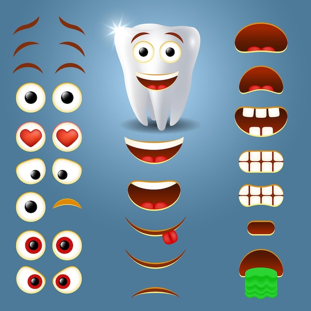 Illustrazione vettoriale del creatore di smiley del creatore di emoji del dente