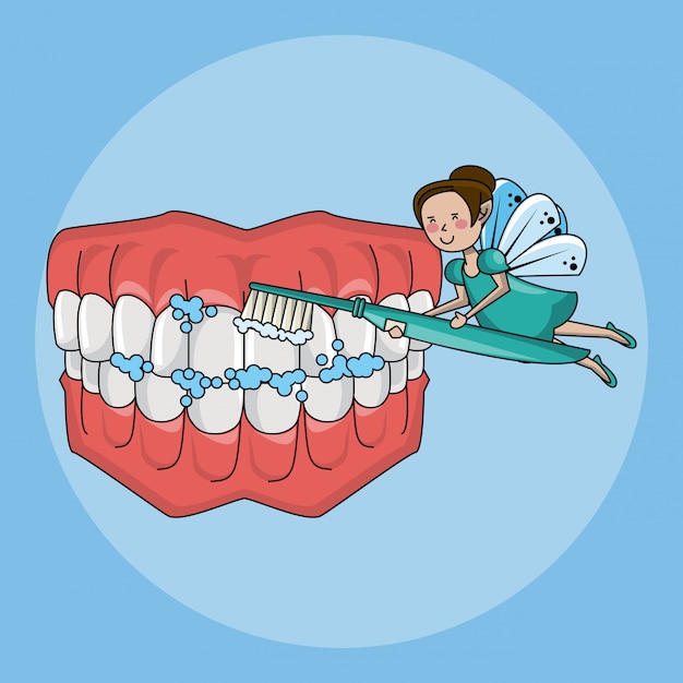 Вектор Зубная фея и стоматологическая помощь