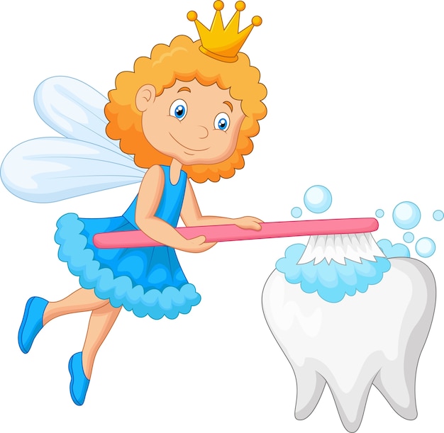 Vector tooth fairy brushing tooth