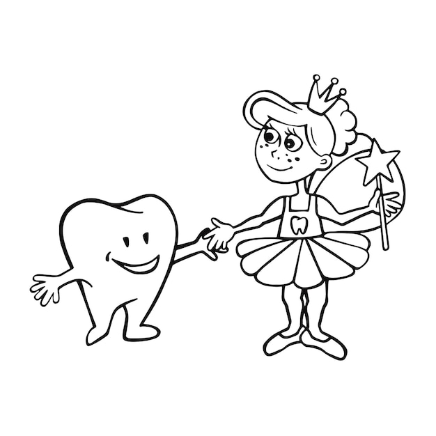 Tooth Fairy maakt vrienden met tand personage vector illustratie