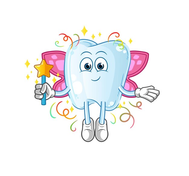 Tooth fairy with wings and stick cartoon mascot vector