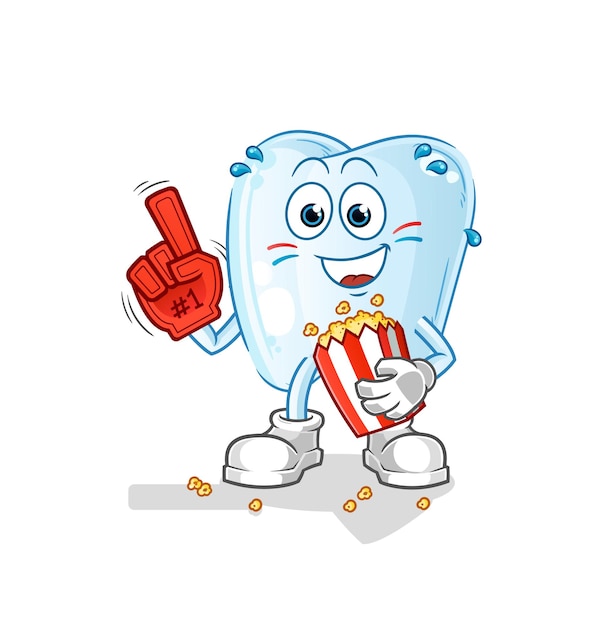 Tooth fan with popcorn illustration. character vector