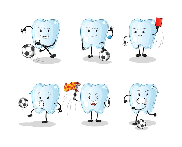 Tooth football group character. cartoon mascot vector