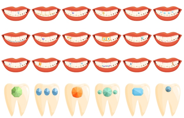 Vector tooth gems icons set cartoon vector dental care