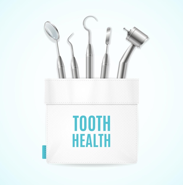 Vector tooth health concept banner card with realistic 3d detailed elements medical instrument vector