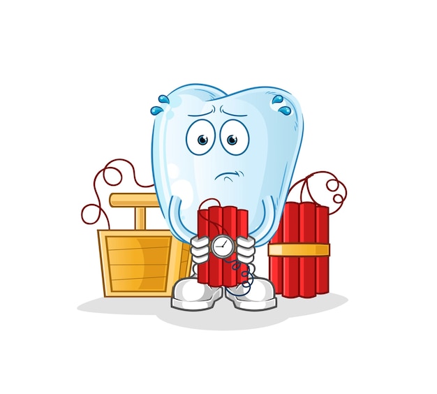 Tooth holding dynamite character cartoon mascot vector