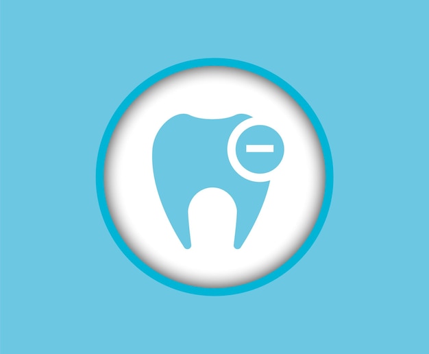 Tooth icon on a blue background with a minus sign