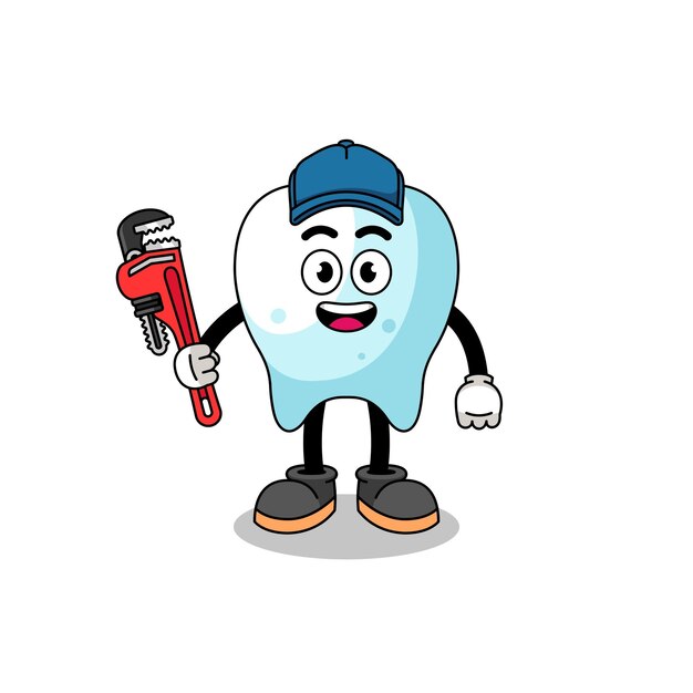 Vector tooth illustration cartoon as a plumber