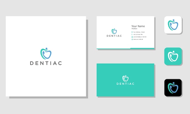 Vector tooth and leaf logo and business card design template for dentist